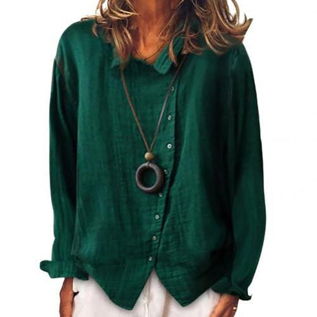 Solid Color  Irregular  Cotton Linen Blouse