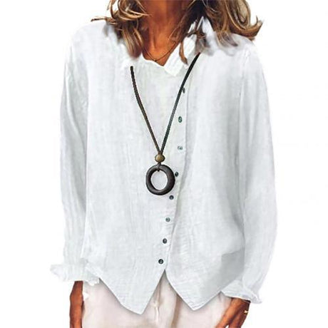 Solid Color  Irregular  Cotton Linen Blouse