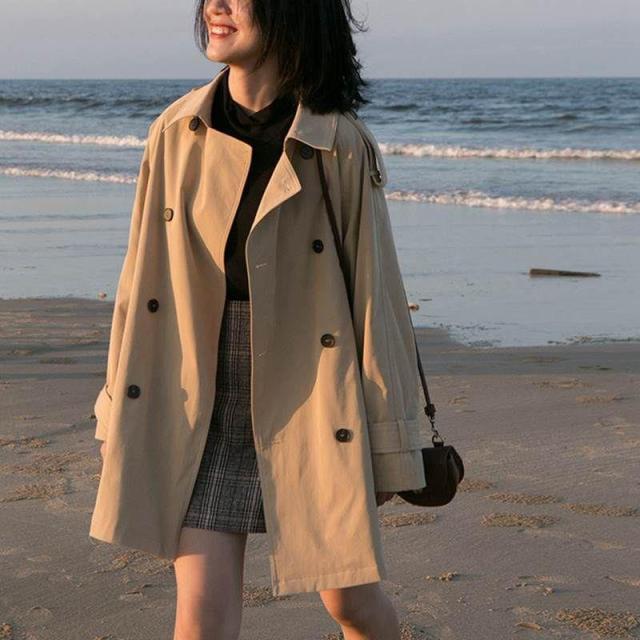 Trench  Solid Loose Double Breasted  Chic  Coat