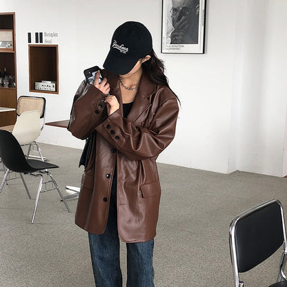 Vintage Loose Leather Moto Chic PU Coat
