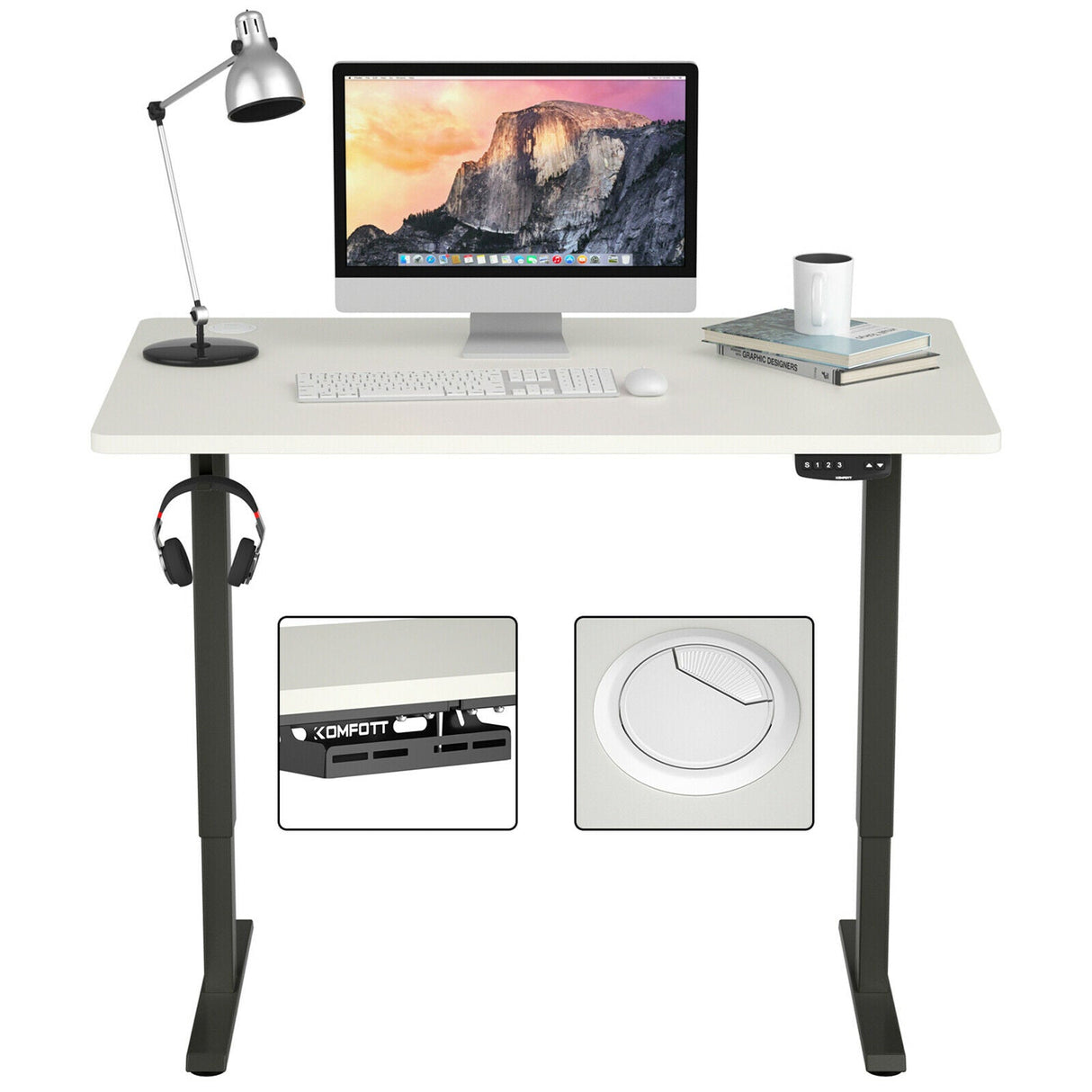 Costway Electric Standing Desk Sit to Stand Height Adjustable Dual Motor Black HW67380US-BK+HW68157WH-M