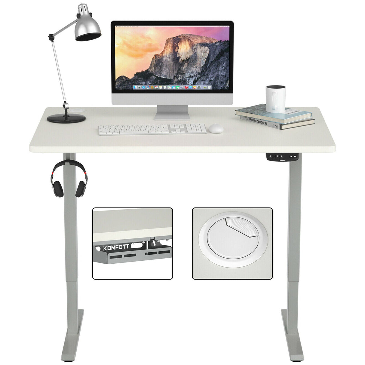 Costway Electric Standing Desk Sit to Stand Height Adjustable Dual Motor Grey HW67380US-GR+HW68157WH-M