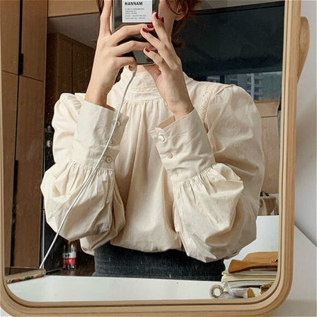 Lace Turtleneck Patchwork  Elegant Blouse