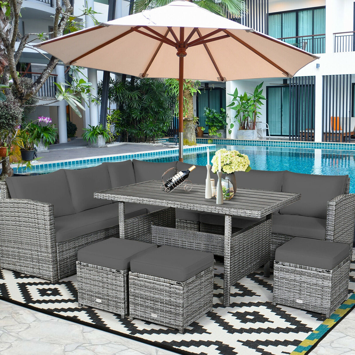 7 Piece Patio Rattan Dining Set