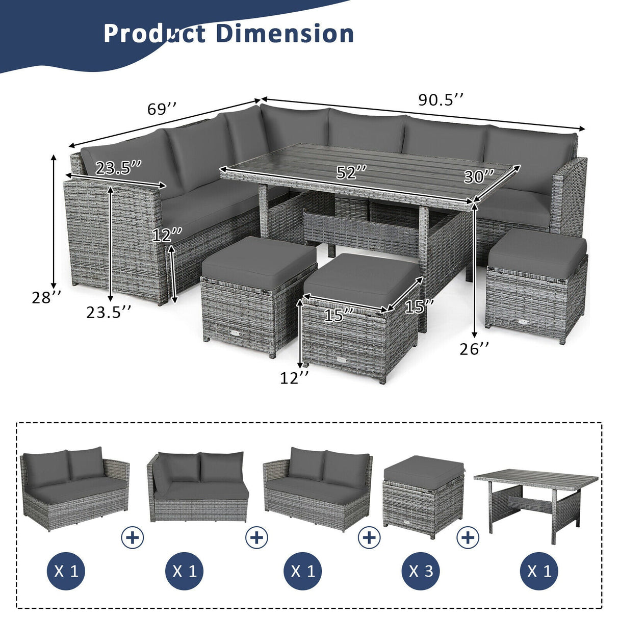 7 Piece Patio Rattan Dining Set