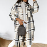 Plaid Printed Turn Down Collar Long Coat