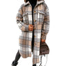 Plaid Printed Turn Down Collar Long Coat