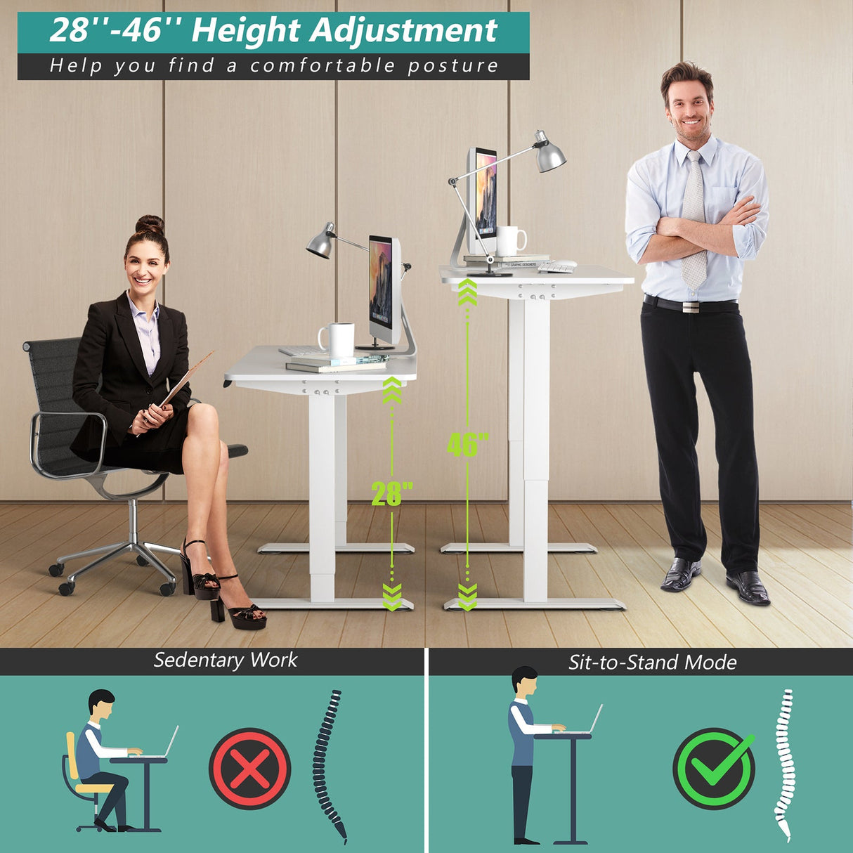 Costway Electric Adjustable Standing Desk Stand up Workstation w/Control White HW67581WH