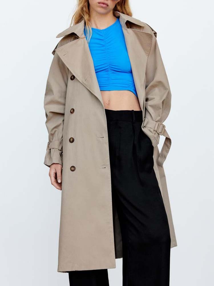 retro classic belt double breasted long trench coat