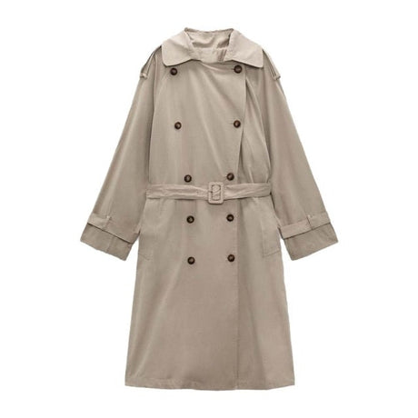 retro classic belt double breasted long trench coat