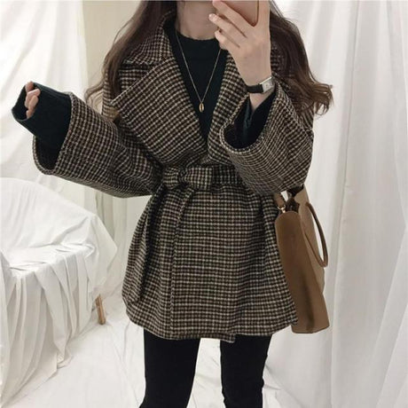 Plaid Wool Blend Coat
