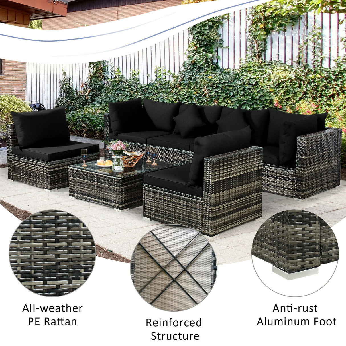 7 Piece Patio Rattan Furniture Set