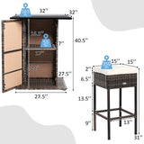 5 Piece Patio Rattan Bar Table Stool Set with Hidden Storage Shelf