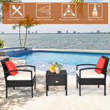 Patiojoy 3 Piece Patio Rattan Furniture Set with Storage Table