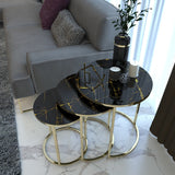 Silver White Marble Glass Coffee Tables (3pcs)