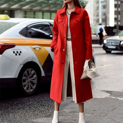 Solid Simple Elegant Turn down Collar Button Coats