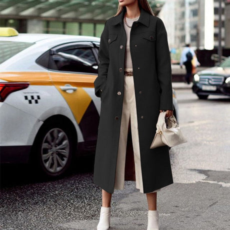 Solid Simple Elegant Turn down Collar Button Coats