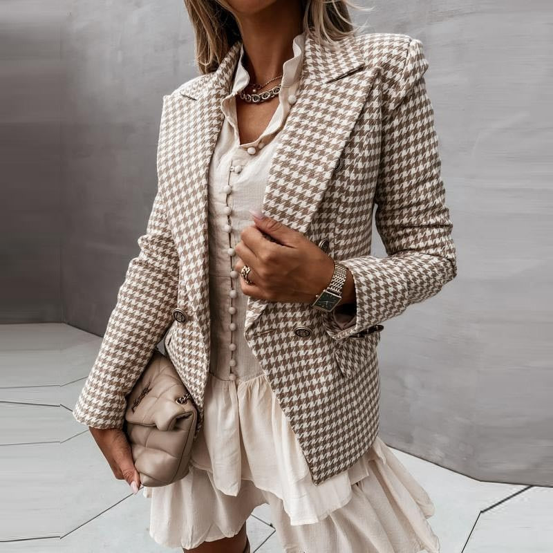 Plaid Print Loose Casual Elegant Double Breasted Office Coat