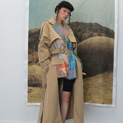 Trench Asymmetry Hem Long Print Coat