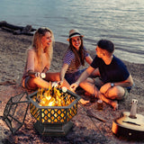 26’’ Outdoor Hex-shaped Fire Pit Wood Burning Bowl W/ Screen Cover and Poker