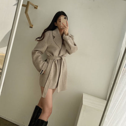 Vintage Blend High Waist Turn down Collar Coat