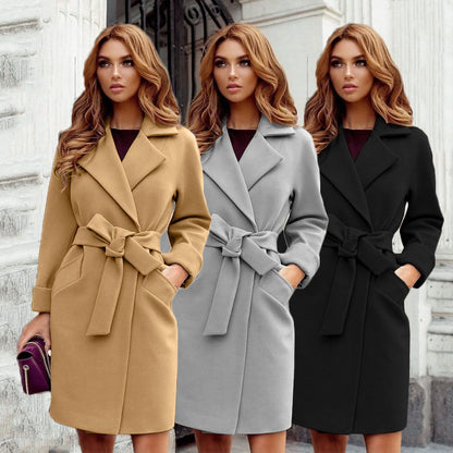 Warm Lapel Long Elegant  Slim Fit Coat