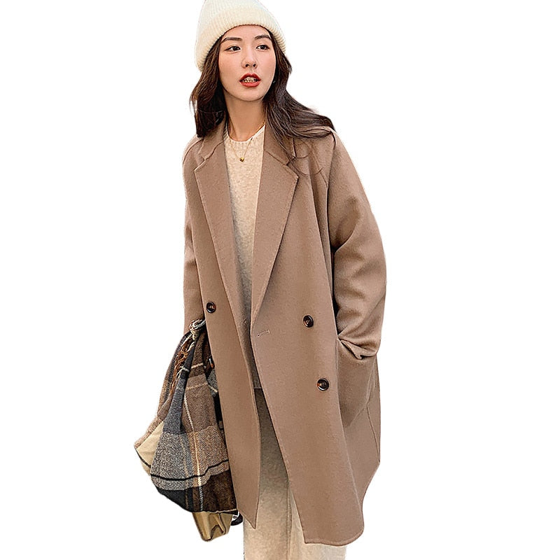 Wool  Loose  Double Breasted  Woolen Blazer Coats