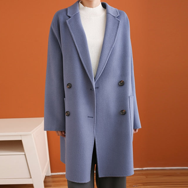 Wool  Loose  Double Breasted  Woolen Blazer Coats