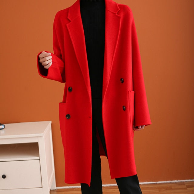 Wool  Loose  Double Breasted  Woolen Blazer Coats