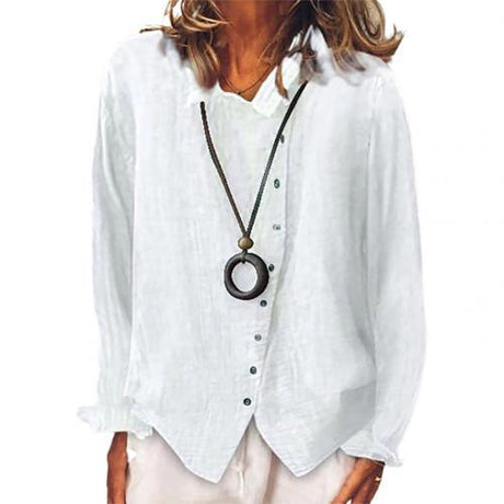 Solid Color Long Sleeve  Cotton Linen Blouse