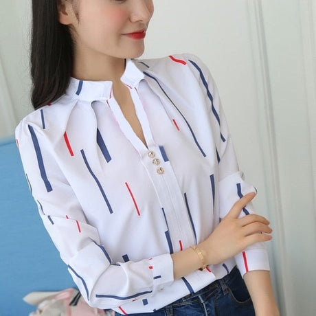 Stripe Print Long Sleeve Blouse