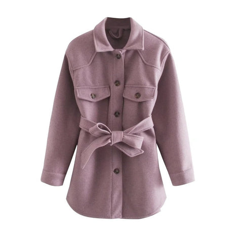 Soft Oversized Belt Vintage Long Sleeve Pockets Coat