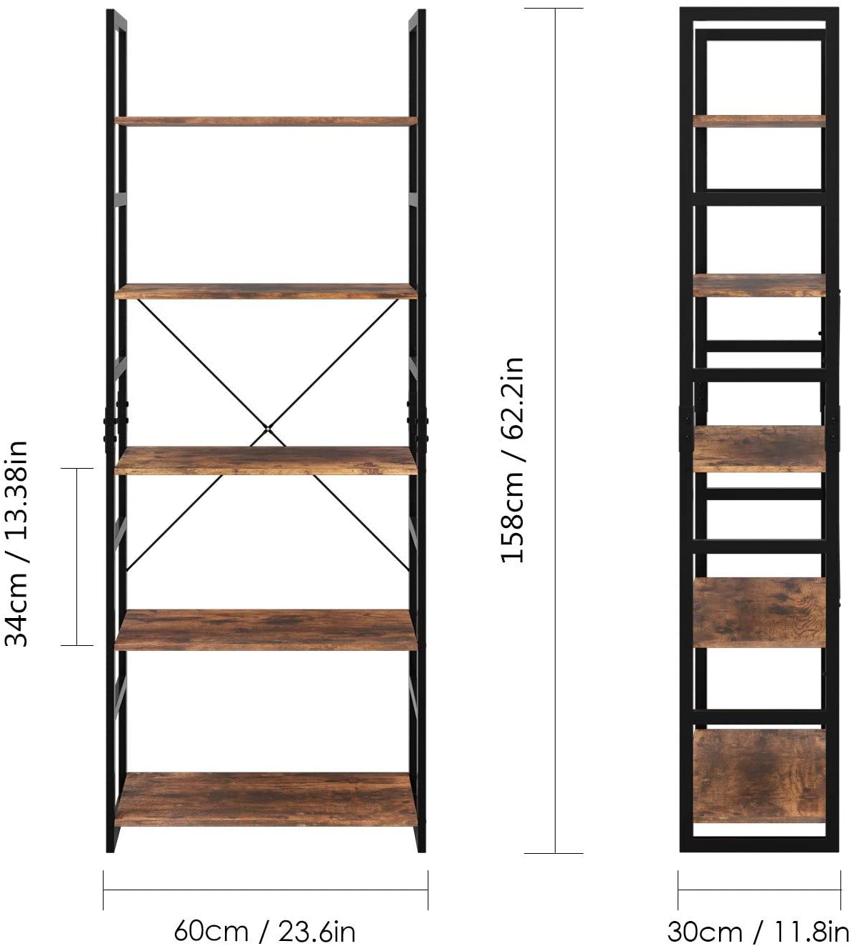 5 Tier Industrial Open Bookcase