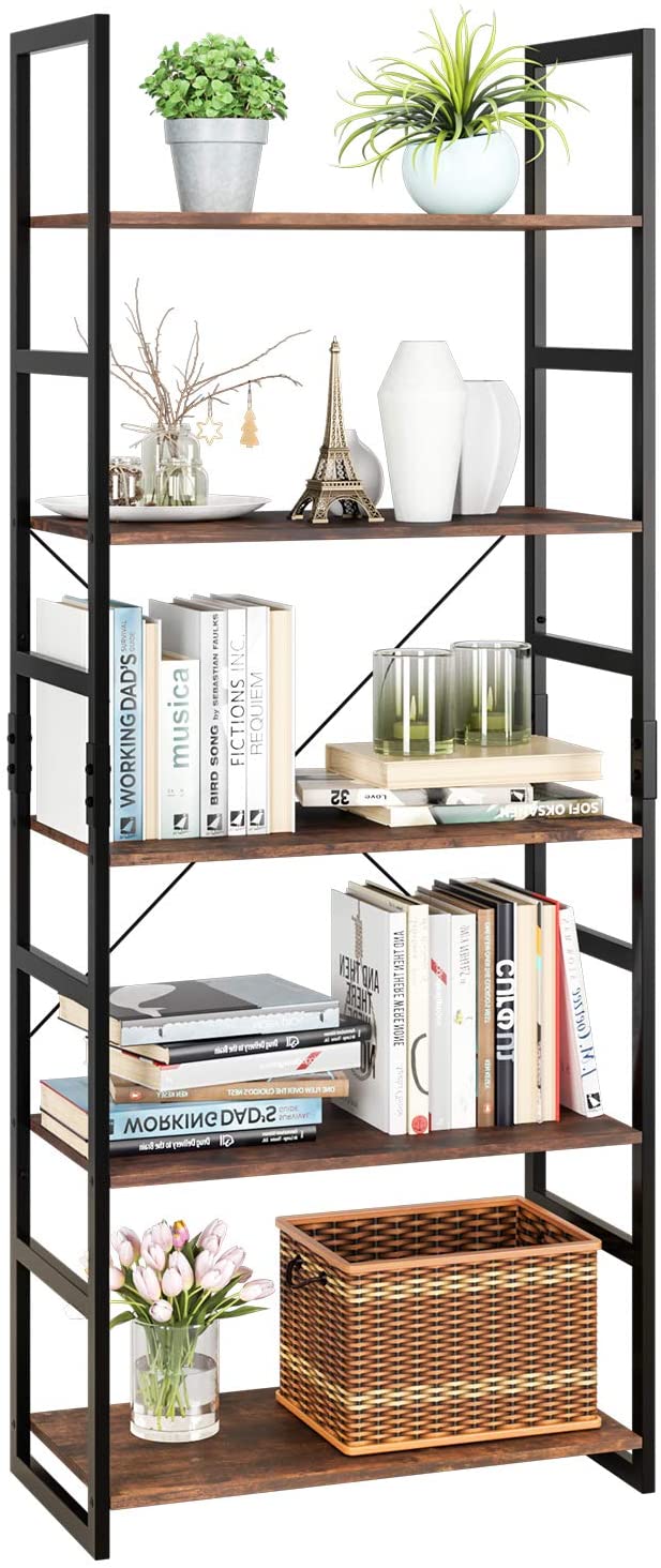 5 Tier Industrial Open Bookcase