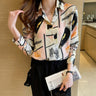 Vintage  printed chiffon  flower button  Blouses