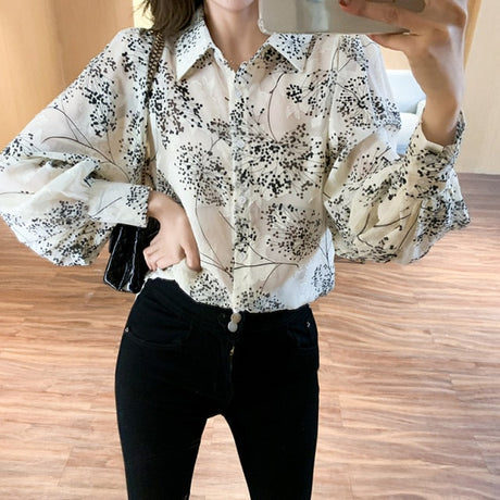 Chiffon Elegant Floral Printed  Loose Blouses