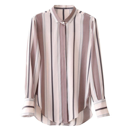 Chiffon Striped Printed  Stand Collar Blouses