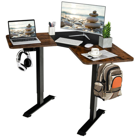 Costway L Shaped Electric Adjustable Standing Desk w/ Controller 2 Hooks  JV10203US