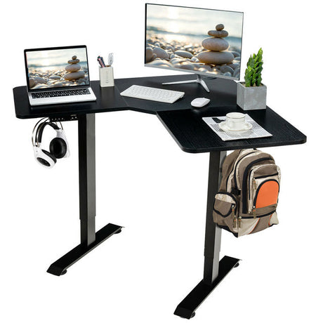 Costway L Shaped Electric Adjustable Standing Desk w/ Controller 2 Hooks  JV10203US