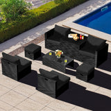 8 Piece Patio Rattan Furniture Set with Storage Table Ottoman