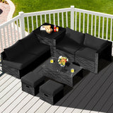 8 Piece Patio Rattan Furniture Set with Storage Table Ottoman