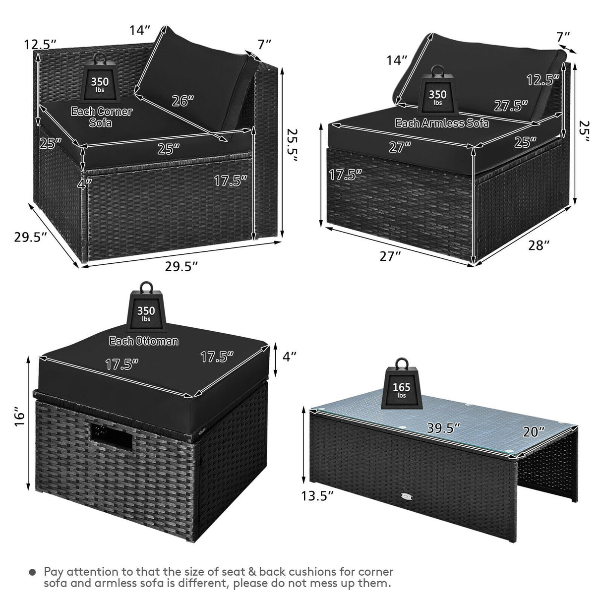 8 Piece Patio Rattan Furniture Set with Storage Table Ottoman