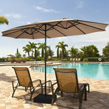 15 Feet Double-Sided Twin Patio Umbrella with Crank and Base