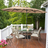 15 Feet Double-Sided Twin Patio Umbrella with Crank and Base