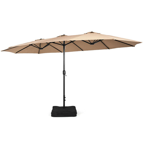 15 Feet Double-Sided Twin Patio Umbrella with Crank and Base