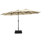 15 Feet Double-Sided Twin Patio Umbrella with Crank and Base