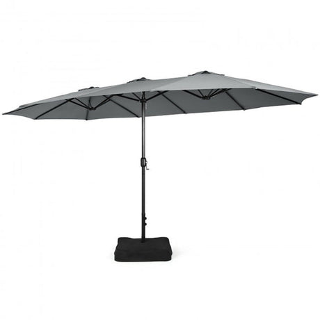 15 Feet Double-Sided Twin Patio Umbrella with Crank and Base