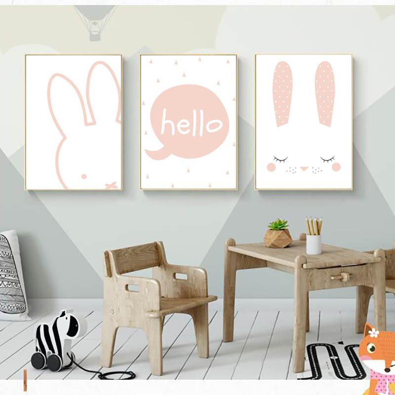 Kids Bunny Rabbit Hello Quote Gifts Girl Wall Art Canvas Decorative Pictures Poster Print Wall Art Room Kids Decor