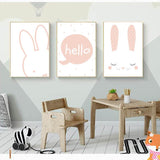 Kids Bunny Rabbit Hello Quote Gifts Girl Wall Art Canvas Decorative Pictures Poster Print Wall Art Room Kids Decor