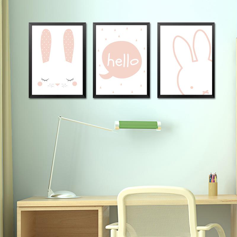 Kids Bunny Rabbit Hello Quote Gifts Girl Wall Art Canvas Decorative Pictures Poster Print Wall Art Room Kids Decor